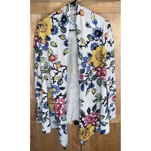 Anthropologie TABITHA Cotton Wool Blend Floral Open Cardigan Duster Sweater M